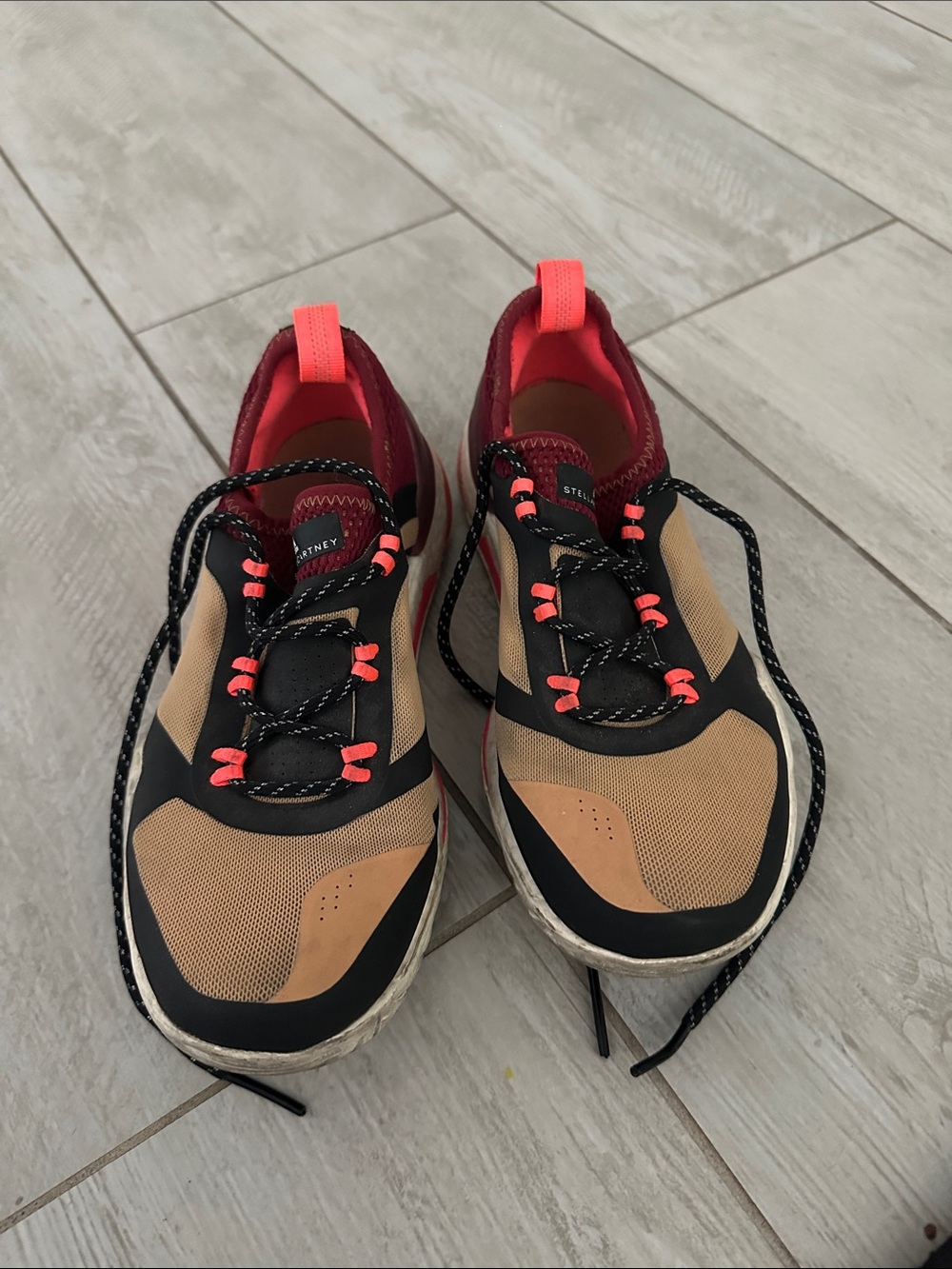 adidas Women's Athletic Sneakers in Tan, Black and Coral Pink